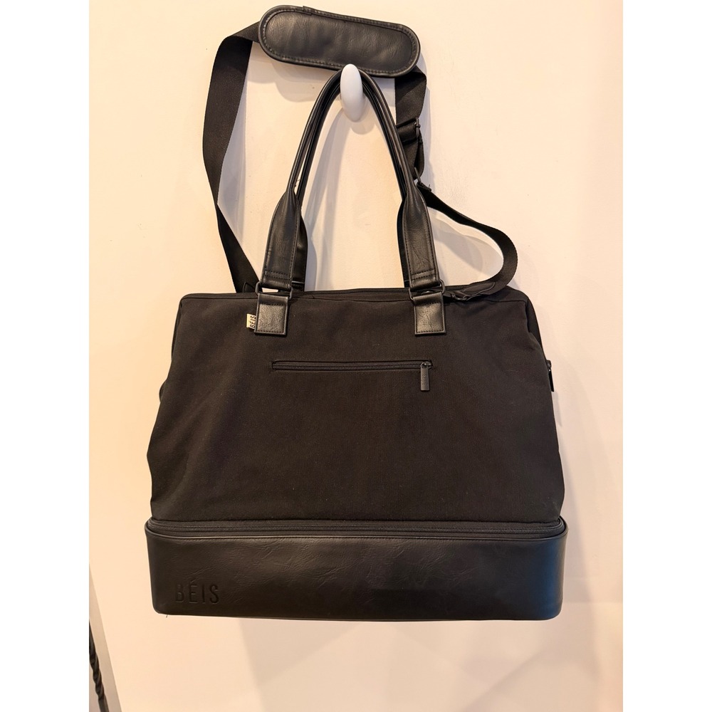 BEIS The Weekender Bag Black Canvas Travel Duffel with Shoe Compartment